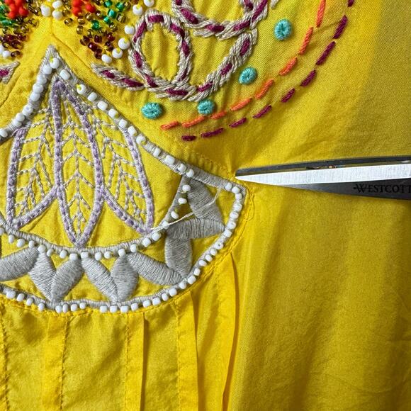 Nanette Lepore | Size 6 Bright Yellow Silk Embroidered Beaded Embellished Blouse - Picture 7 of 12
